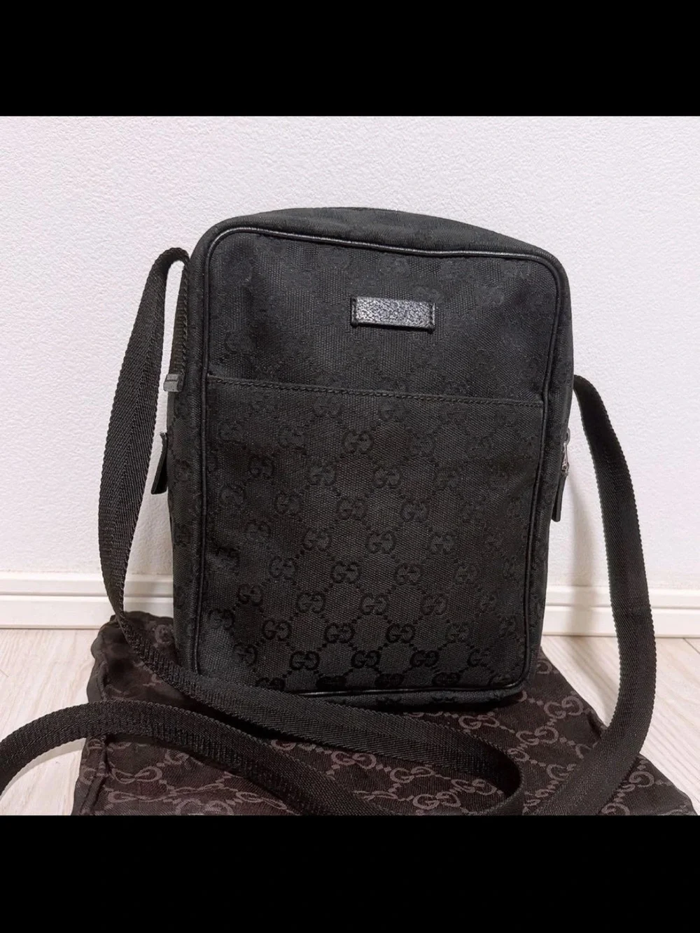Gucci Black GG Monogram Messenger Bag